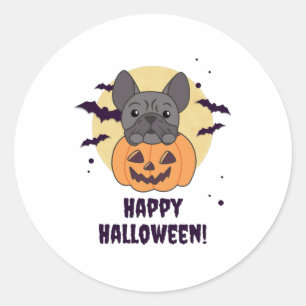 French Bulldog Pumpkin Sweet Dogs Happy Halloween Ronde Sticker