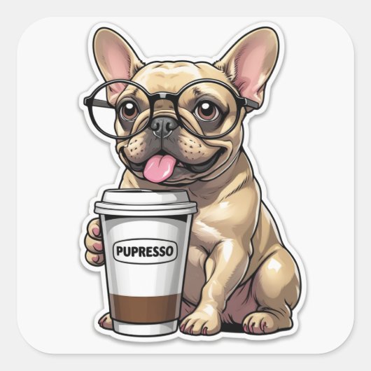 French Bulldog Pupresso Vibes Vierkante Sticker (Voorkant)