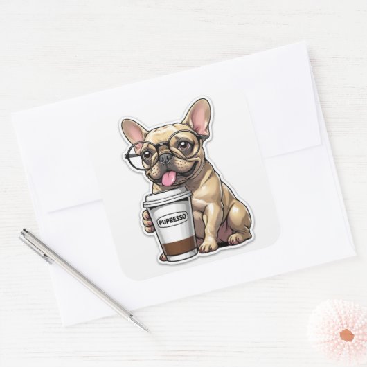 French Bulldog Pupresso Vibes Vierkante Sticker (Envelop)