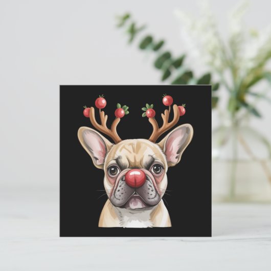 French Bulldog Reindeer Dog Lover Christmas Xmas Kaart (Staand voorkant)