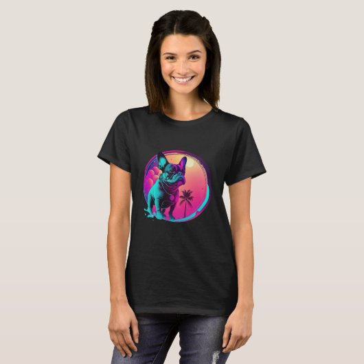 French Bulldog s Synthwave Dreamscape T-shirt (Voorkant volledig)