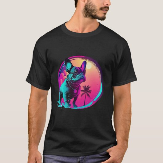 French Bulldog s Synthwave Dreamscape T-shirt (Voorkant)
