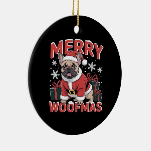 French Bulldog Santa Claus Hat Merry Christmas Dog Keramisch Ornament (Rechts)