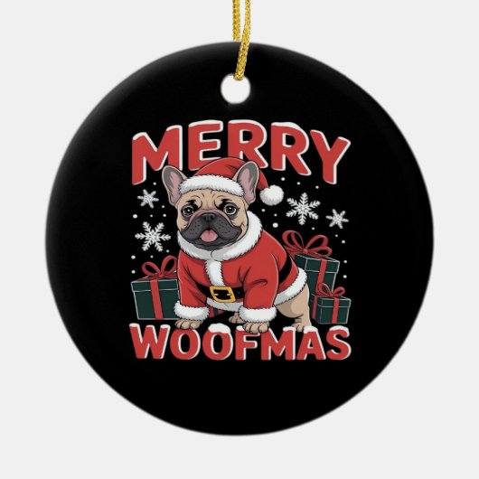 French Bulldog Santa Claus Hat Merry Christmas Dog Keramisch Ornament (Voorkant)