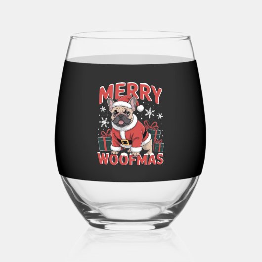 French Bulldog Santa Claus Hat Merry Christmas Dog Wijnglas Zonder Voet (Voorkant)