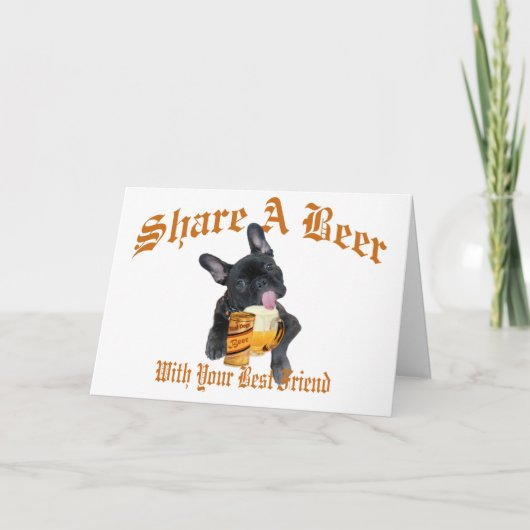 French Bulldog Shares A Beer Kaart (Voorkant)