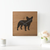French Bulldog Silhouette | Faux Wood Frenchie Dog Vierkante Klok (Huis)