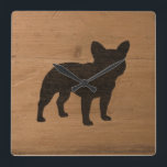 French Bulldog Silhouette | Faux Wood Frenchie Dog Vierkante Klok<br><div class="desc">Franse Bulldog Silhouette Decorative Wall Clock. Ontwerp van kunsthout. Deze koele de muurklok van dit hondenliefhebber is groot voor huis of kantoor. Toon je liefde voor Fransen terwijl je de tijd in de gaten houdt. Bekijk Jenn's Doodle World voor nog meer hondenras silhouettes home decor en cadeaus.</div>