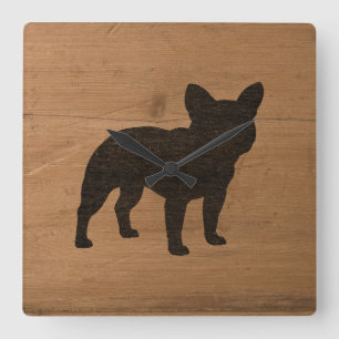 French Bulldog Silhouette   Faux Wood Frenchie Dog Vierkante Klok