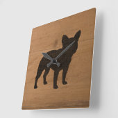 French Bulldog Silhouette | Faux Wood Frenchie Dog Vierkante Klok (Hoek)
