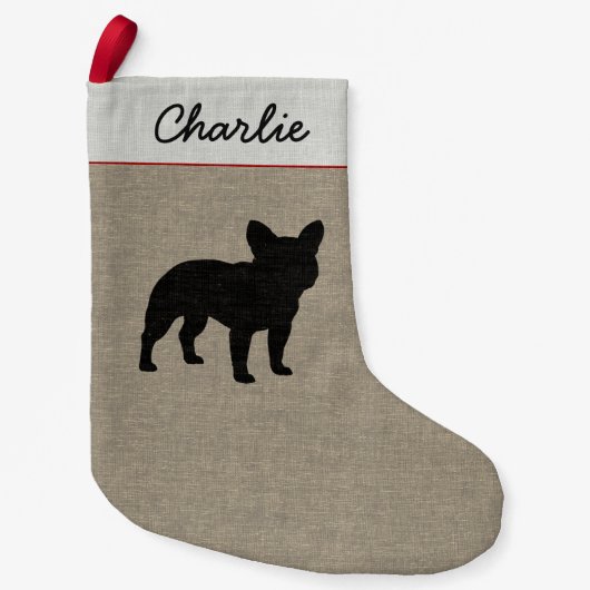 French Bulldog Silhouette | Frenchie Dog Holiday Kleine Kerstsok (Voorkant)