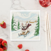 French Bulldog Sledding, Napkins Servet (Insitu)