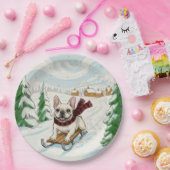 French Bulldog Sledding, Paper Plates Papieren Bordje (Feest)