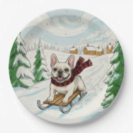 French Bulldog Sledding, Paper Plates Papieren Bordje