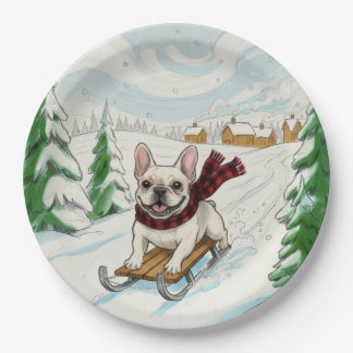 French Bulldog Sledding, Paper Plates Papieren Bordje