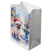 French Bulldog Snowy Town Fountain Santa Christmas Medium Cadeauzakje (Achterkant Gekanteld)