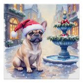 French Bulldog Snowy Town Fountain Santa Christmas Perfect Poster (Voorkant)