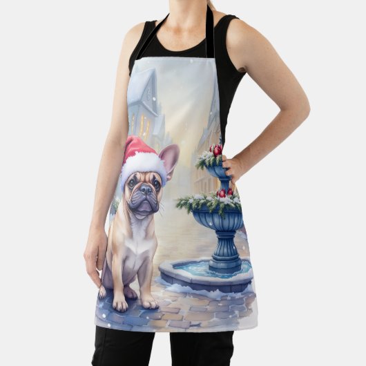 French Bulldog Snowy Town Fountain Santa Christmas Schort (Insitu)