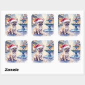 French Bulldog Snowy Town Fountain Santa Christmas Vierkante Sticker (Vel)