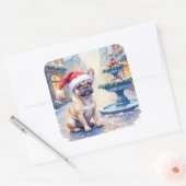 French Bulldog Snowy Town Fountain Santa Christmas Vierkante Sticker (Envelop)