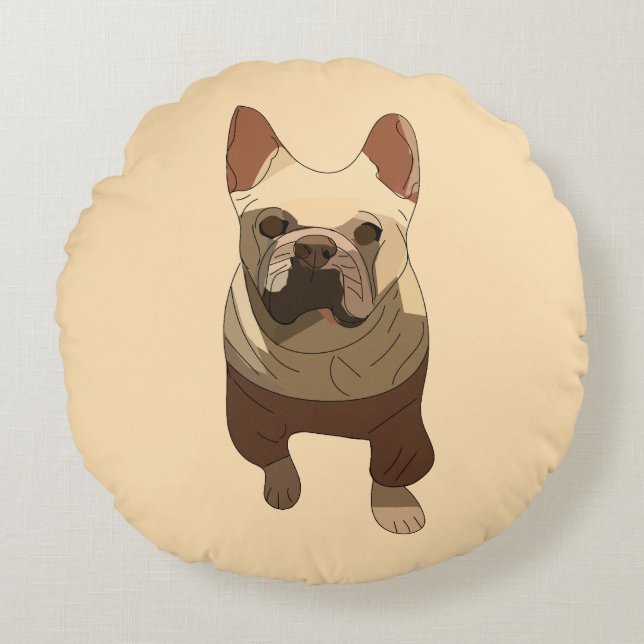 French Bulldog, Soft Peach Rond Kussen (Voorkant)