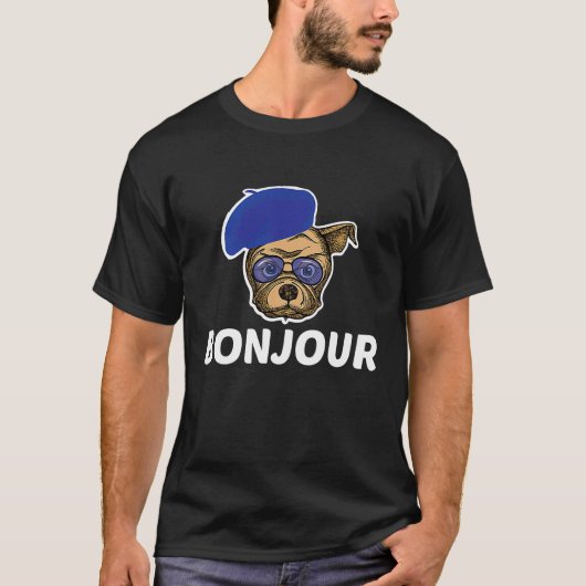 French Bulldog Squad Bonjour  Dog  Quote T-shirt (Voorkant)