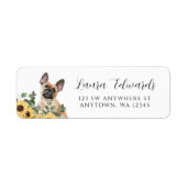 French Bulldog Sunflower Eucalyptus Retouradres Etiket (Voorkant)
