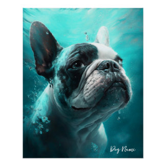 French Bulldog swimming in water 011 Perfect Poster