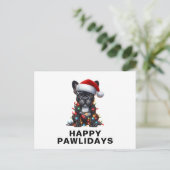 French Bulldog Tangled in Christmas Lights Funny Feestdagenkaart (Staand voorkant)