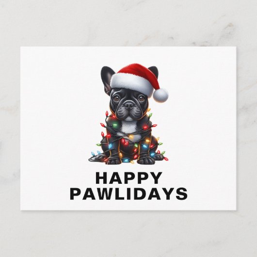 French Bulldog Tangled in Christmas Lights Funny Feestdagenkaart (Voorkant)