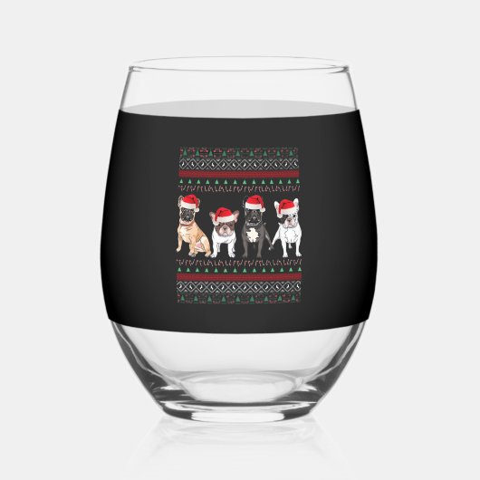 French Bulldog Ugly Christmas Sweater Essential T- Wijnglas Zonder Voet (Voorkant)