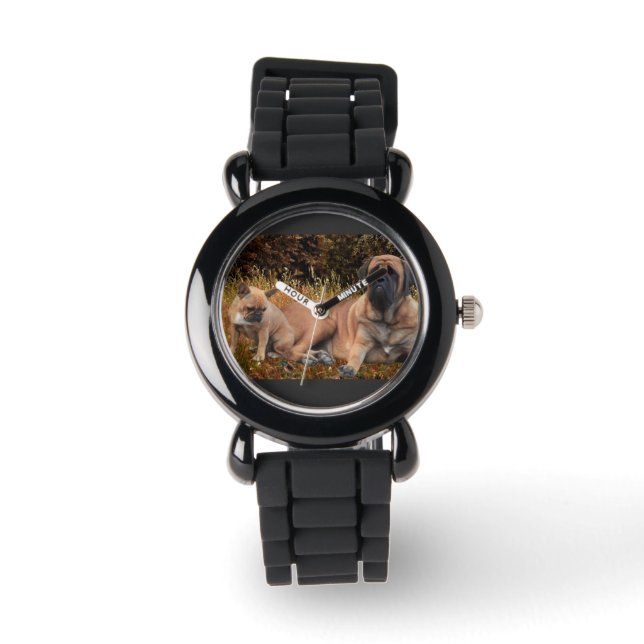 French Bulldog und Mastiff Freunde Horloge (Voorkant)