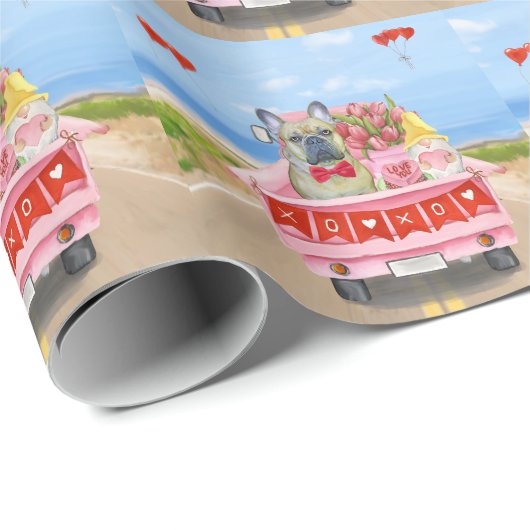 French Bulldog Valentine's Day Truck Cadeaupapier (Rol Hoek)