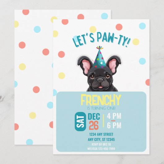 French Bulldog Verjaardag uitnodiging (Voorkant / Achterkant)