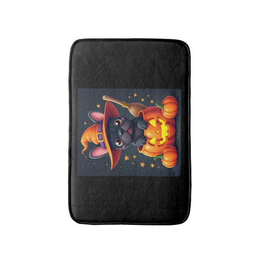 French Bulldog Witch Pumpkin Halloween Mens Womens Badmat (Voorkant Verticaal)