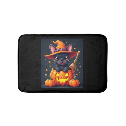 French Bulldog Witch Pumpkin Halloween Mens Womens Badmat (Voorkant)
