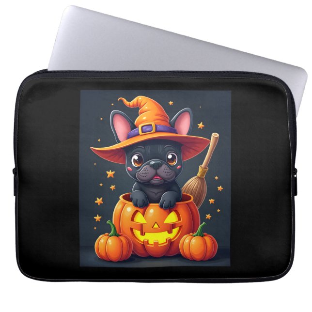 French Bulldog Witch Pumpkin Halloween Mens Womens Laptop Sleeve (Voorkant)