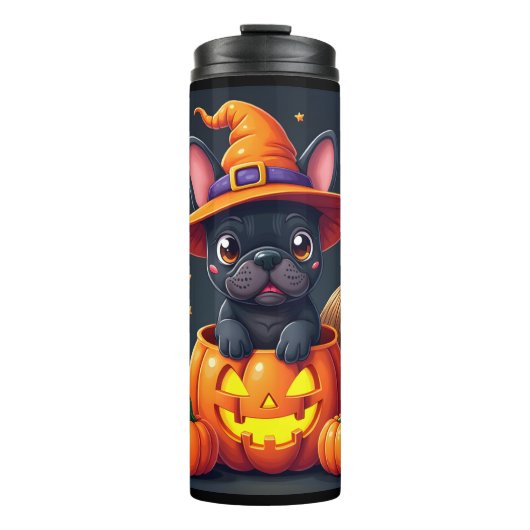 French Bulldog Witch Pumpkin Halloween Mens Womens Thermosbeker (Voorkant)
