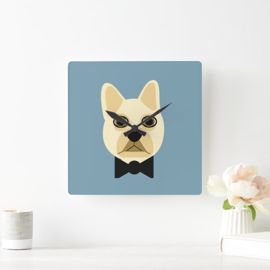 French Bulldog with bowtie blue Vierkante Klok (Huis)