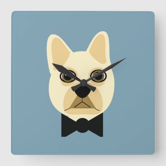 French Bulldog with bowtie blue Vierkante Klok (Voorkant)
