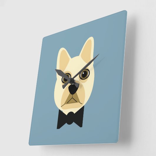 French Bulldog with bowtie blue Vierkante Klok (Hoek)