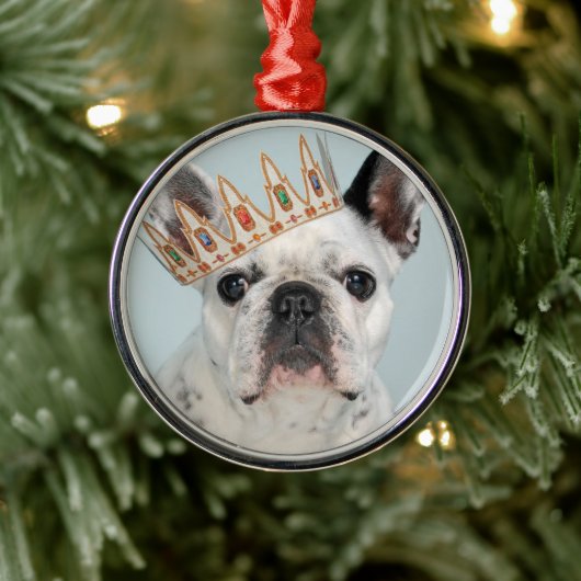 French Bulldog with Crown Metalen Ornament (Boom)