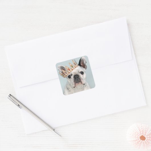 French Bulldog with Crown Vierkante Sticker (Envelop)