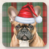 French Bulldog with Red and Green Holiday Plaid Bier Onderzetter (Voorkant)
