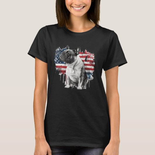 French Bulldog with the American Flag  1 T-shirt (Voorkant)