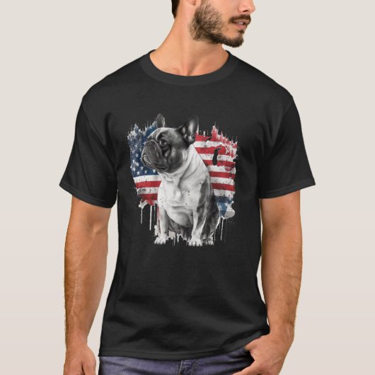 French Bulldog with the American Flag T-shirt (Voorkant)