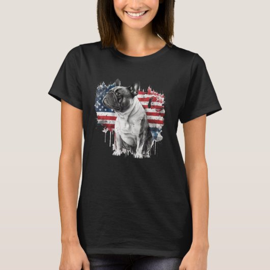 French Bulldog with the American Flag T-shirt (Voorkant)