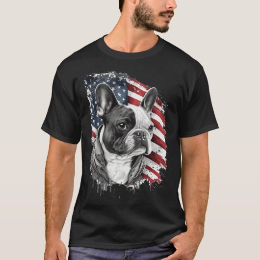 French Bulldog with the American Flag T-shirt (Voorkant)