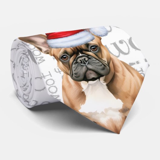 French Bulldog Woof Christmas Dog Lover Stropdas (Opgerold)
