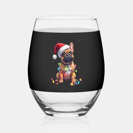 French Bulldog Xmas Lighting Santa French Bulldog  Wijnglas Zonder Voet (Voorkant)